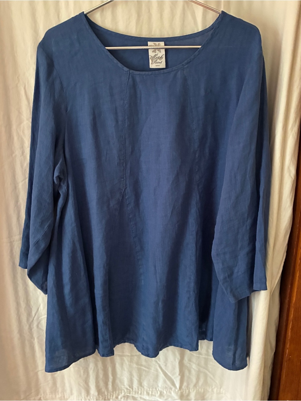 Blue Linen Scoop Neck Tunic Top by Match Point